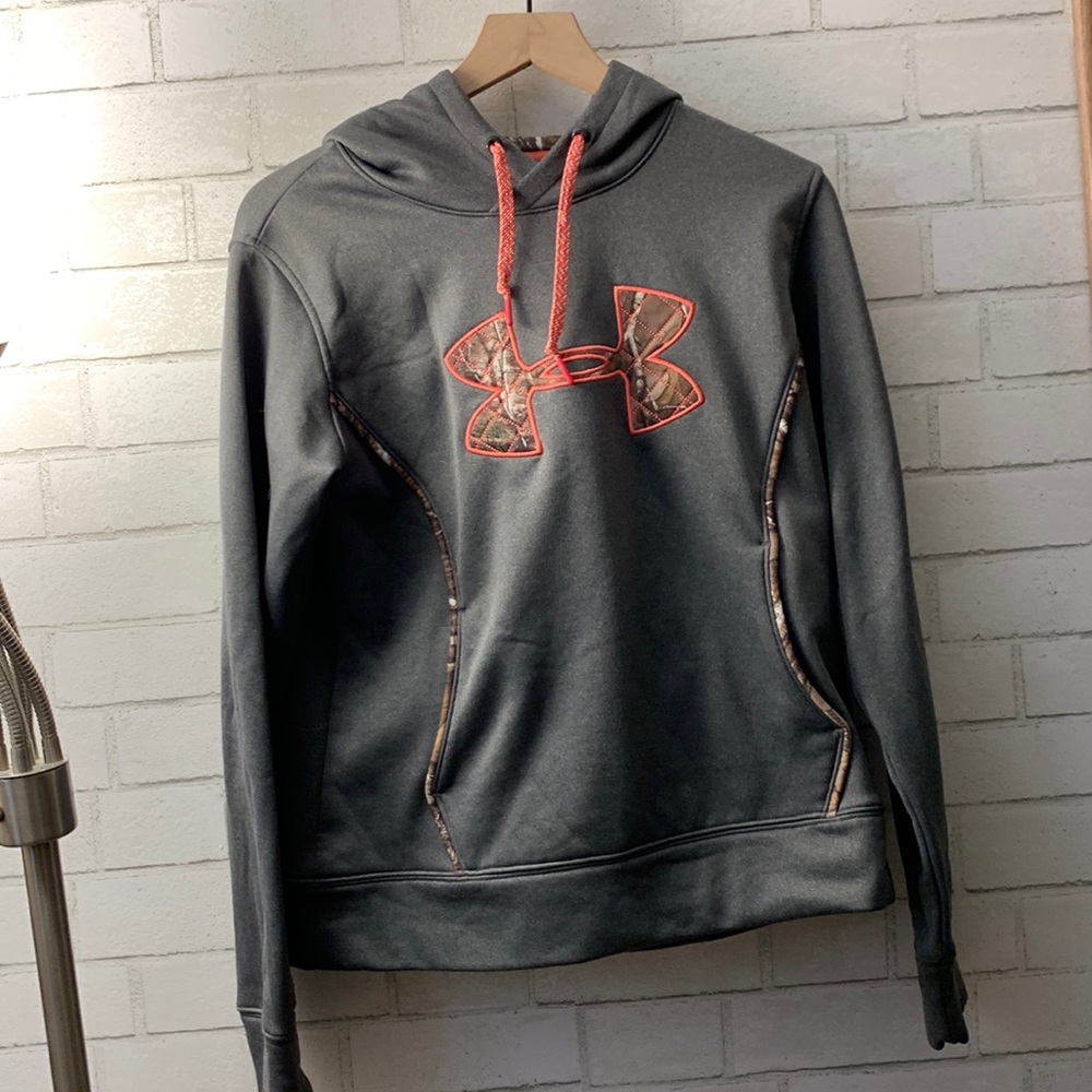 Under armor pink gray and camo hoodie women’s size medium